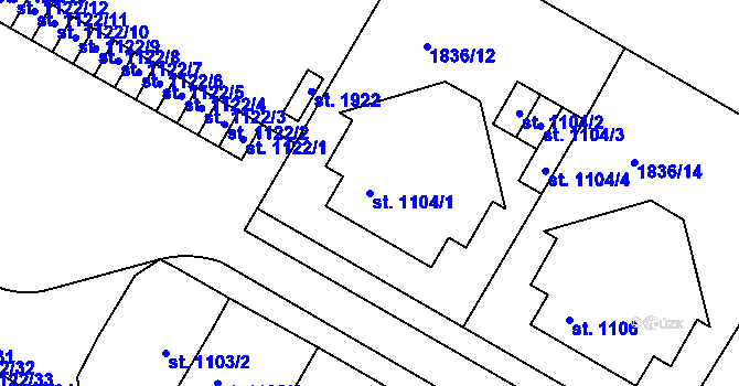Parcela st. 1104/1 v KÚ Uničov, Katastrální mapa