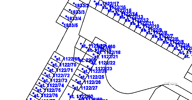 Parcela st. 1122/18 v KÚ Uničov, Katastrální mapa