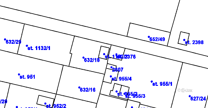 Parcela st. 1132/2 v KÚ Uničov, Katastrální mapa