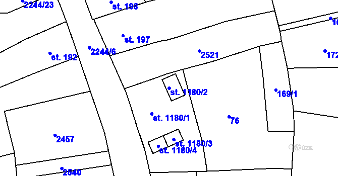 Parcela st. 1180/2 v KÚ Uničov, Katastrální mapa