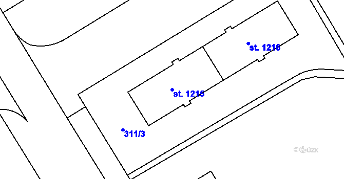 Parcela st. 1215 v KÚ Uničov, Katastrální mapa