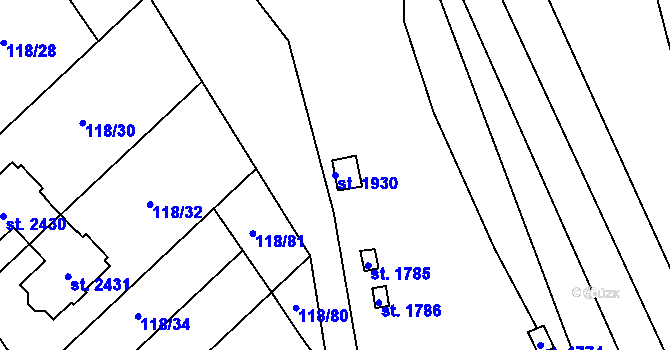 Parcela st. 1930 v KÚ Uničov, Katastrální mapa