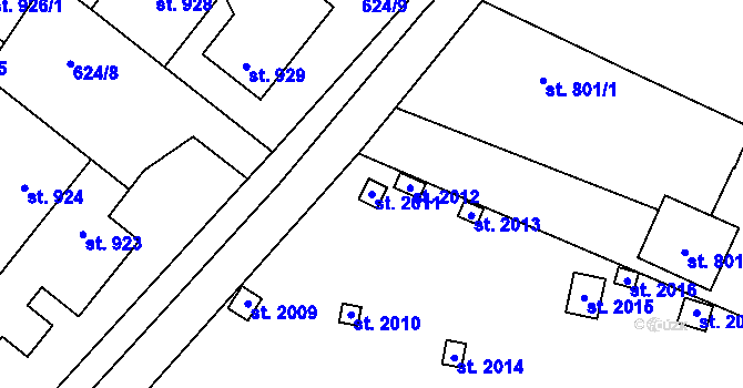 Parcela st. 2011 v KÚ Uničov, Katastrální mapa