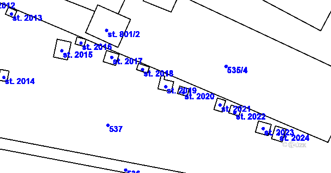 Parcela st. 2019 v KÚ Uničov, Katastrální mapa