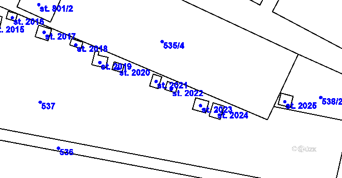 Parcela st. 2022 v KÚ Uničov, Katastrální mapa