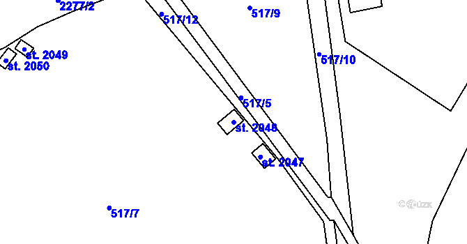 Parcela st. 2048 v KÚ Uničov, Katastrální mapa