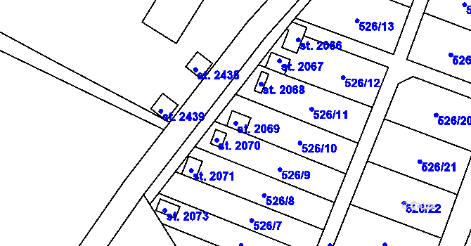 Parcela st. 2069 v KÚ Uničov, Katastrální mapa