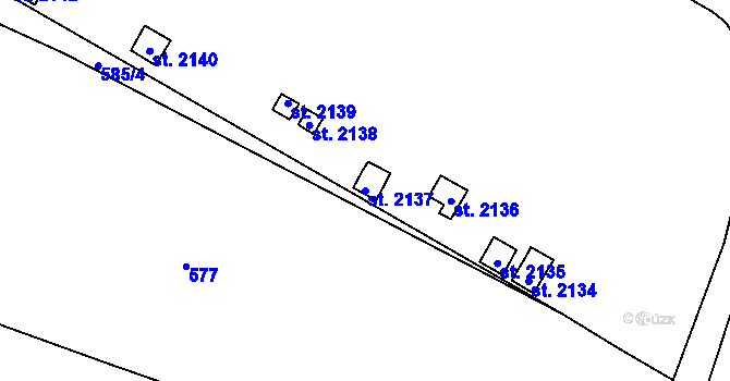 Parcela st. 2137 v KÚ Uničov, Katastrální mapa