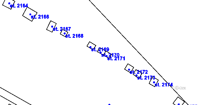 Parcela st. 2170 v KÚ Uničov, Katastrální mapa