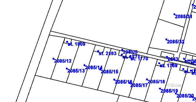 Parcela st. 2193 v KÚ Uničov, Katastrální mapa