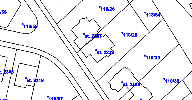 Parcela st. 2239 v KÚ Uničov, Katastrální mapa