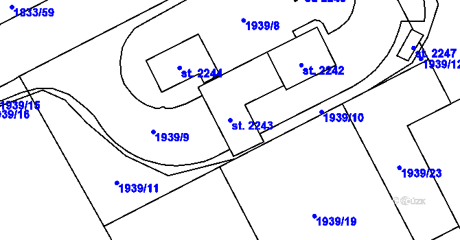 Parcela st. 2243 v KÚ Uničov, Katastrální mapa