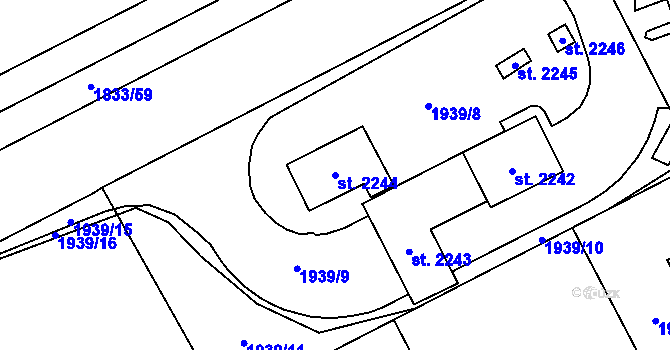 Parcela st. 2244 v KÚ Uničov, Katastrální mapa