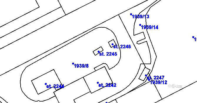 Parcela st. 2245 v KÚ Uničov, Katastrální mapa