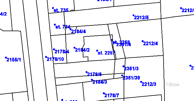 Parcela st. 2257 v KÚ Uničov, Katastrální mapa