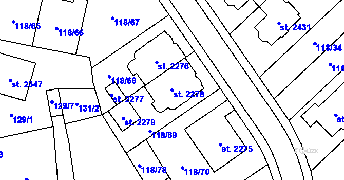 Parcela st. 2278 v KÚ Uničov, Katastrální mapa