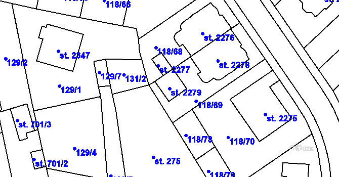 Parcela st. 2279 v KÚ Uničov, Katastrální mapa