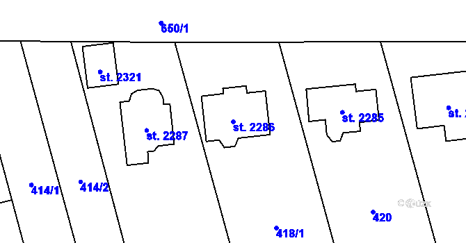 Parcela st. 2286 v KÚ Uničov, Katastrální mapa