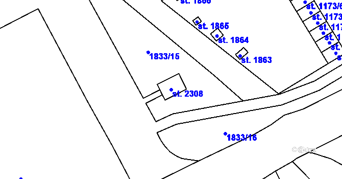 Parcela st. 2308 v KÚ Uničov, Katastrální mapa