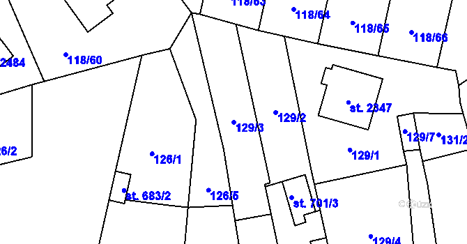 Parcela st. 129/3 v KÚ Uničov, Katastrální mapa