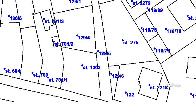 Parcela st. 129/5 v KÚ Uničov, Katastrální mapa