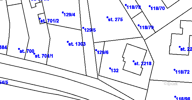 Parcela st. 129/6 v KÚ Uničov, Katastrální mapa