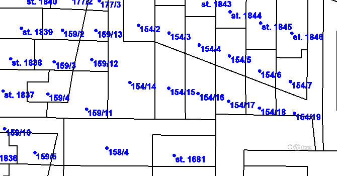Parcela st. 154/15 v KÚ Uničov, Katastrální mapa