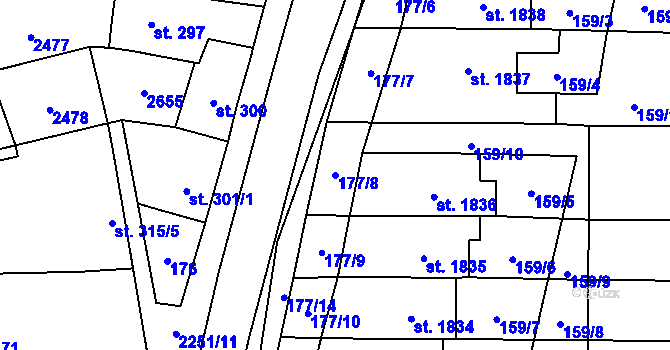 Parcela st. 177/8 v KÚ Uničov, Katastrální mapa