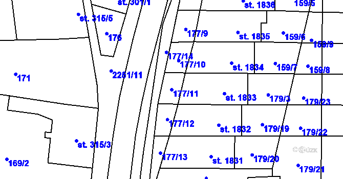 Parcela st. 177/11 v KÚ Uničov, Katastrální mapa