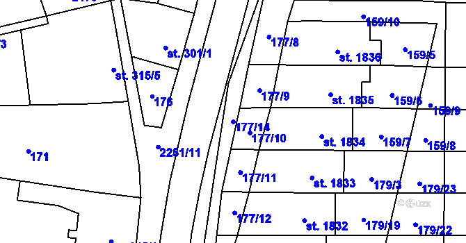 Parcela st. 177/14 v KÚ Uničov, Katastrální mapa