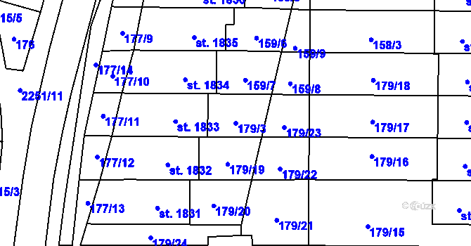 Parcela st. 179/3 v KÚ Uničov, Katastrální mapa