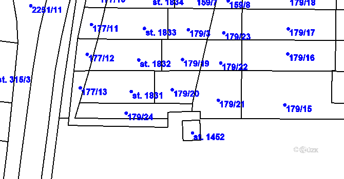 Parcela st. 179/20 v KÚ Uničov, Katastrální mapa