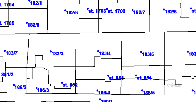 Parcela st. 183/4 v KÚ Uničov, Katastrální mapa