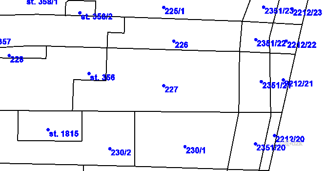 Parcela st. 227 v KÚ Uničov, Katastrální mapa