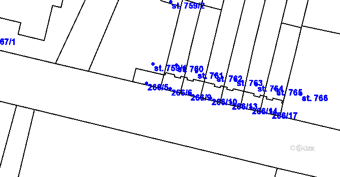 Parcela st. 266/6 v KÚ Uničov, Katastrální mapa