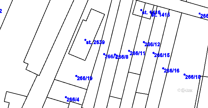 Parcela st. 266/7 v KÚ Uničov, Katastrální mapa