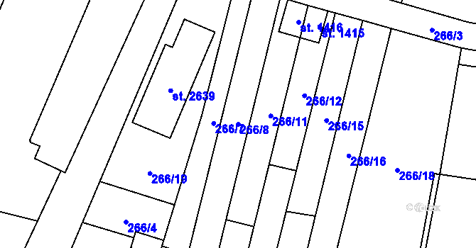 Parcela st. 266/8 v KÚ Uničov, Katastrální mapa