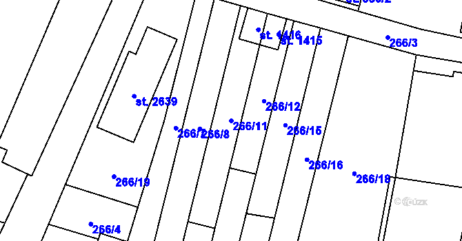 Parcela st. 266/11 v KÚ Uničov, Katastrální mapa