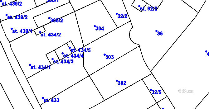 Parcela st. 303 v KÚ Uničov, Katastrální mapa