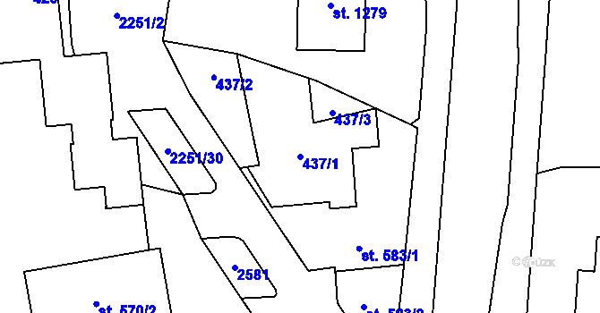 Parcela st. 437/1 v KÚ Uničov, Katastrální mapa