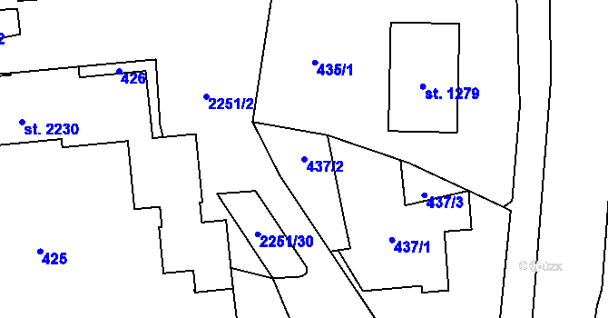 Parcela st. 437/2 v KÚ Uničov, Katastrální mapa