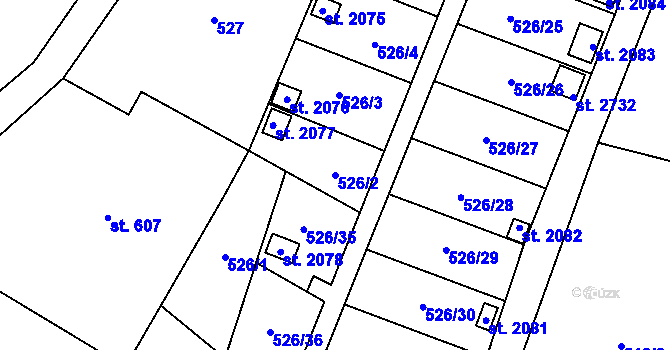 Parcela st. 526/2 v KÚ Uničov, Katastrální mapa