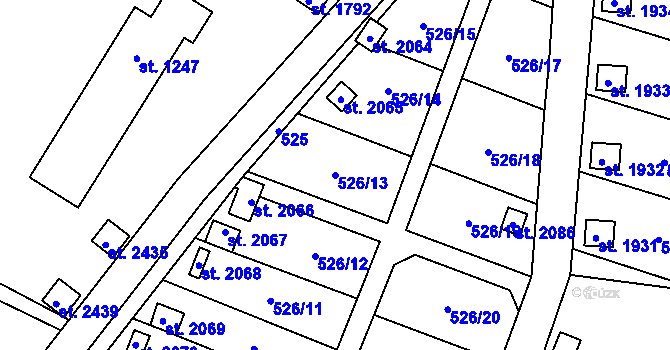 Parcela st. 526/13 v KÚ Uničov, Katastrální mapa