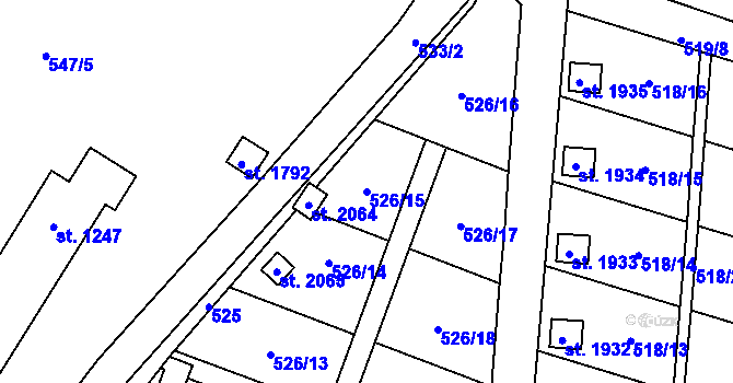 Parcela st. 526/15 v KÚ Uničov, Katastrální mapa