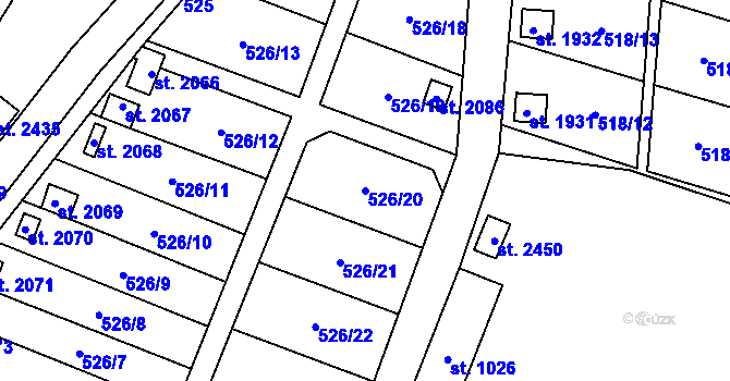 Parcela st. 526/20 v KÚ Uničov, Katastrální mapa