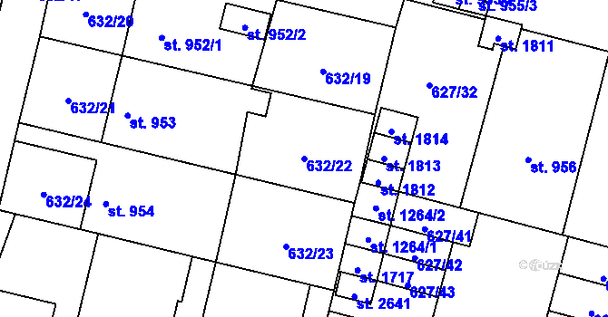 Parcela st. 632/22 v KÚ Uničov, Katastrální mapa