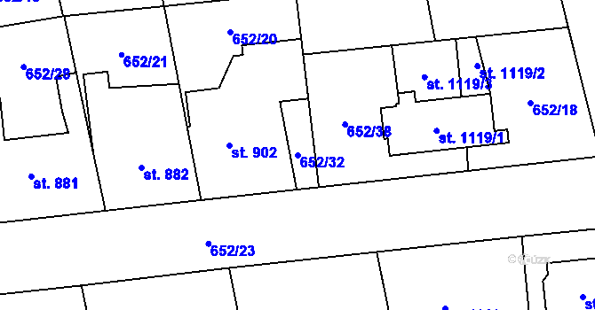 Parcela st. 652/32 v KÚ Uničov, Katastrální mapa