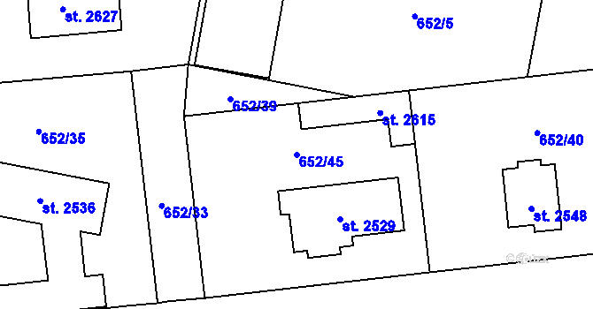 Parcela st. 652/45 v KÚ Uničov, Katastrální mapa