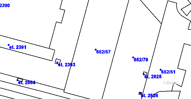 Parcela st. 652/57 v KÚ Uničov, Katastrální mapa