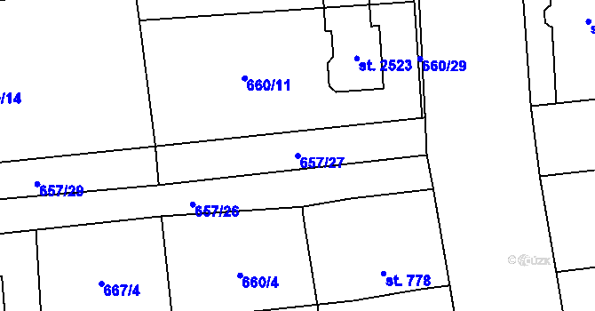 Parcela st. 657/27 v KÚ Uničov, Katastrální mapa